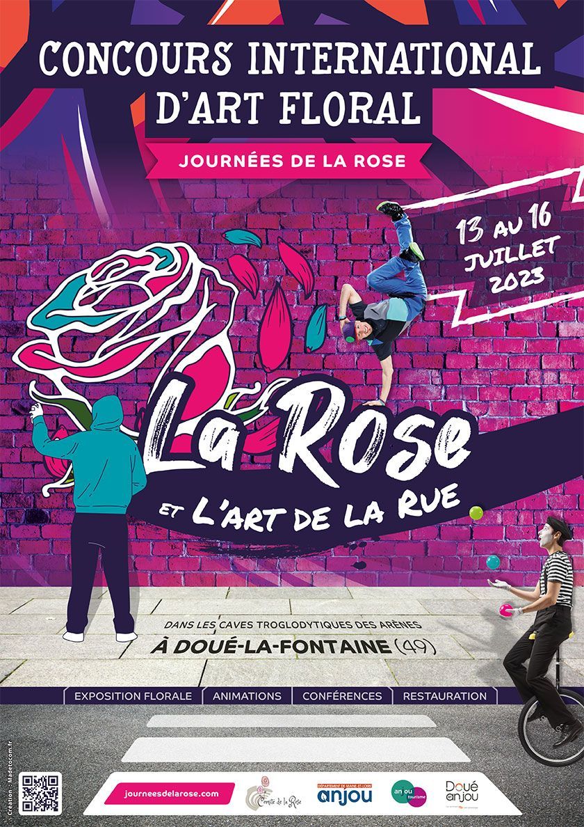 Affiche journées de la Rose à Doué-en-Anjou, l'art de la Rue édition 2023